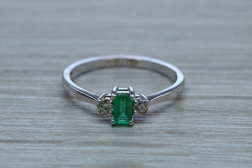 Dainty Emerald and Diamond Trilogy Ring