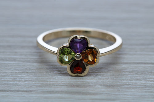 Four Clover Leaf Multi Gemstone set Ring