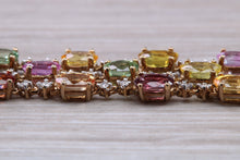 Load image into Gallery viewer, Rainbow Colour Gemstones and Diamond set Yellow Gold Bracelet