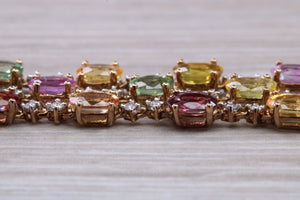 Rainbow Colour Gemstones and Diamond set Yellow Gold Bracelet