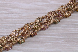 Rainbow Colour Gemstones and Diamond set Yellow Gold Bracelet