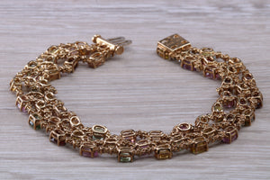 Rainbow Colour Gemstones and Diamond set Yellow Gold Bracelet