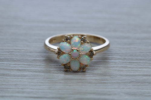 Beautiful Fiery Opal and Diamonds set Yellow Gold Ring