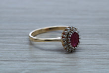 Load image into Gallery viewer, Oval cut Ruby and Diamond Cluster Ring