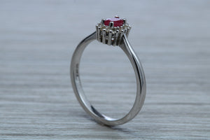 Petite Ruby and Diamond set White Gold Cluster Ring