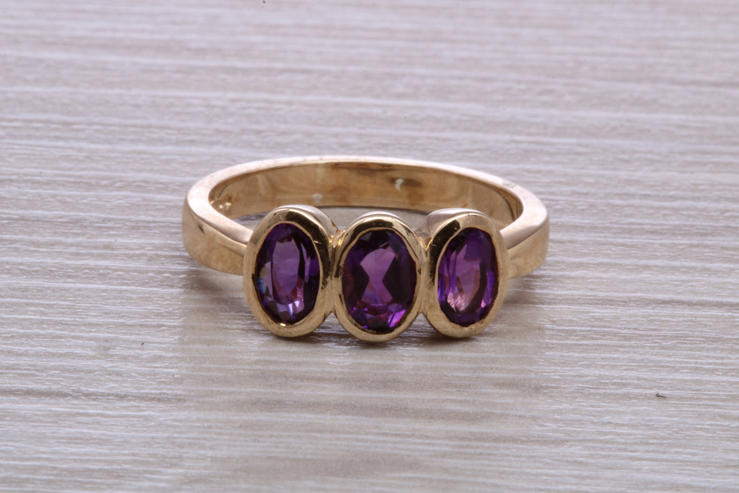 Natural Amethyst Trilogy set Yellow Gold Ring