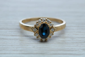 Blue Sapphire and Diamond Ring
