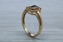 Load image into Gallery viewer, Halo set Royal Blue Sapphire and Diamond Ring
