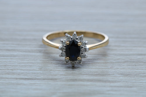 Halo set Blue Sapphire and Diamond Ring