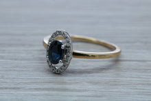 Load image into Gallery viewer, Beautiful Halo set Blue Sapphire and Diamond Ring