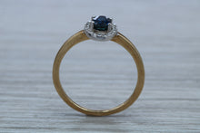 Load image into Gallery viewer, Beautiful Halo set Blue Sapphire and Diamond Ring