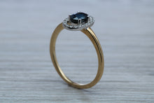 Load image into Gallery viewer, Beautiful Halo set Blue Sapphire and Diamond Ring