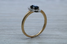 Load image into Gallery viewer, Beautiful Halo set Blue Sapphire and Diamond Ring