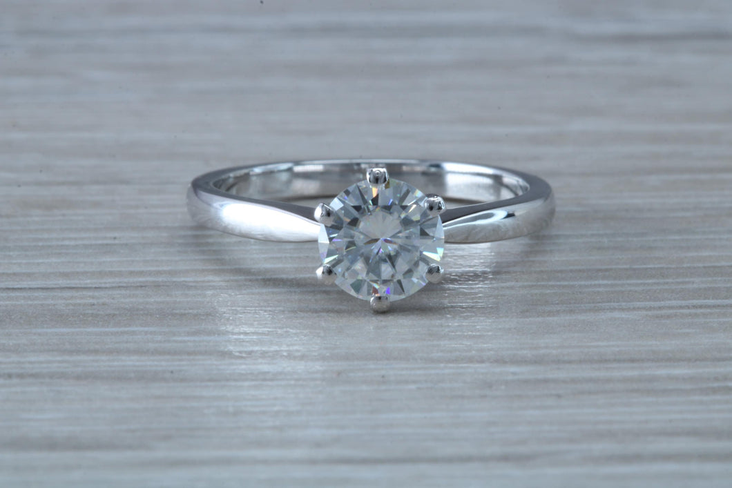 1.25ct Platinum Diamond Solitaire. Forever One grade Moissanite Diamond