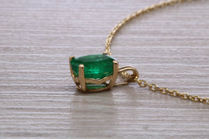 Bottle Green Emerald Solitaire set 18ct Yellow Gold Necklace