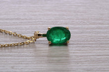 Load image into Gallery viewer, Bottle Green Emerald Solitaire set 18ct Yellow Gold Necklace