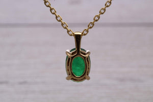 Bottle Green Emerald Solitaire set 18ct Yellow Gold Necklace