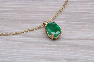 Bottle Green Emerald Solitaire set 18ct Yellow Gold Necklace
