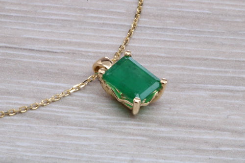 Two carat Natural Emerald Solitaire Necklace