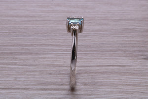 Petite Blue topaz and Diamond set White Gold Trilogy Ring