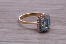 Load image into Gallery viewer, One carat Blue Topaz and Diamond set Yellow Gold Cluster Ring