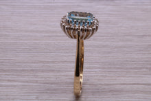 Load image into Gallery viewer, One carat Blue Topaz and Diamond set Yellow Gold Cluster Ring