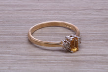 Load image into Gallery viewer, Petite Citrine and Diamond set Yellow Gold Trilogy Ring