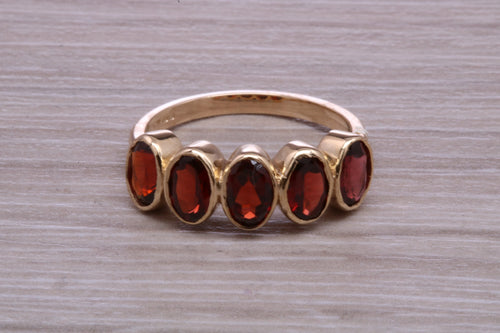 1.50 carat Five stone Garnet Gemstone set Gold Ring
