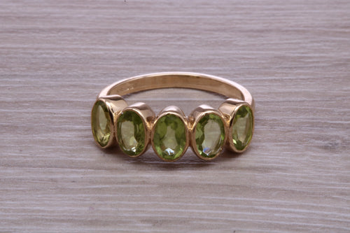 1.50 carat Five stone Peridot Gemstone set Gold Ring