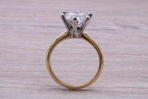 Very Large 3 carat Moissanite Diamond set Two Tone Gold Solitaire