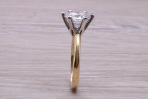 Very Large 3 carat Moissanite Diamond set Two Tone Gold Solitaire