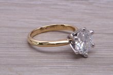 Load image into Gallery viewer, Three carat Forever C &amp; V Moissanite Diamond set in this Beautiful 18ct Yellow Gold and Platinum Solitaire