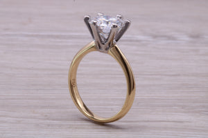 Three carat Forever C & V Moissanite Diamond set in this Beautiful 18ct Yellow Gold and Platinum Solitaire