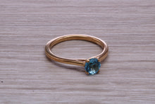 Load image into Gallery viewer, Dainty Sky Blue Topaz set Yellow Gold Ring