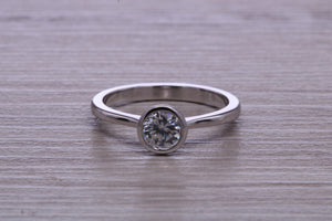 Dainty Rub over set Moissanite Diamond Platinum Solitaire