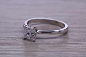 One carat Diamond Solitaire. Princess cut Moissanite Diamond set in your choice of Platinum or 18ct Yellow Gold