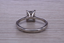 Load image into Gallery viewer, One carat Diamond Solitaire. Princess cut Moissanite Diamond set in your choice of Platinum or 18ct Yellow Gold