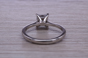 One carat Diamond Solitaire. Princess cut Moissanite Diamond set in your choice of Platinum or 18ct Yellow Gold