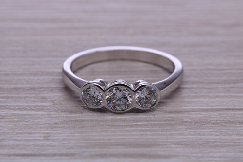One carat Moissanite Diamond Trilogy set Platinum Ring