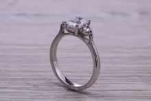 Load image into Gallery viewer, Emerald and Round cut Moissanite Diamonds set Trilogy Ring