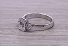Load image into Gallery viewer, Emerald and Round cut Moissanite Diamonds set Trilogy Ring