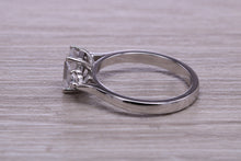 Load image into Gallery viewer, Emerald and Round cut Moissanite Diamonds set Trilogy Ring