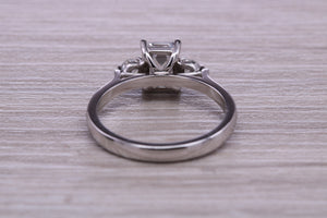 Emerald and Round cut Moissanite Diamonds set Trilogy Ring