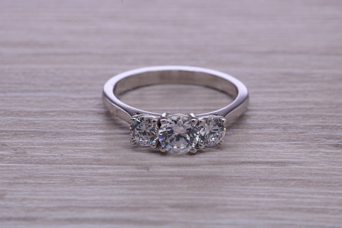 One carat Traditional Diamond set Trilogy Ring, Graduating Round cut Diamonds