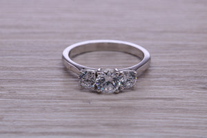 One carat Traditional Diamond set Trilogy Ring, Graduating Round cut Diamonds