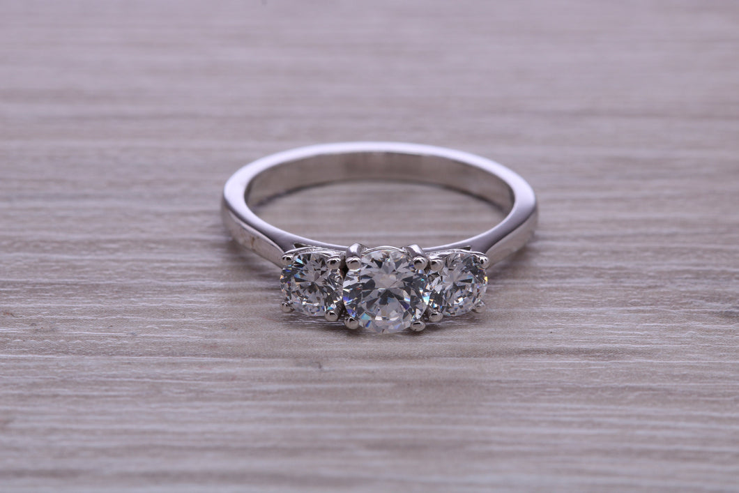 One carat Traditional Diamond set Trilogy Ring, Graduating Round cut Diamonds