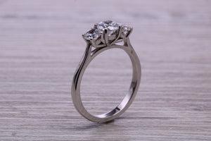 One carat Traditional Diamond set Trilogy Ring, Graduating Round cut Diamonds