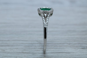 Emerald and Diamond Halo Ring