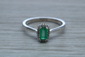 Emerald and Diamond Halo Ring