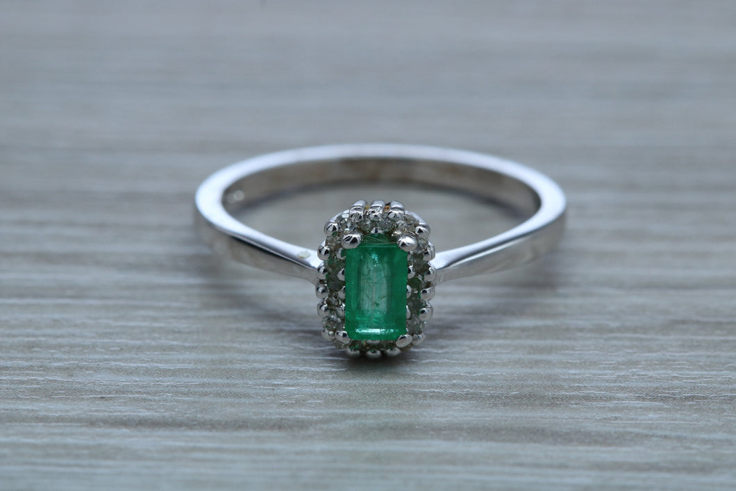 Emerald and Diamond Halo Ring